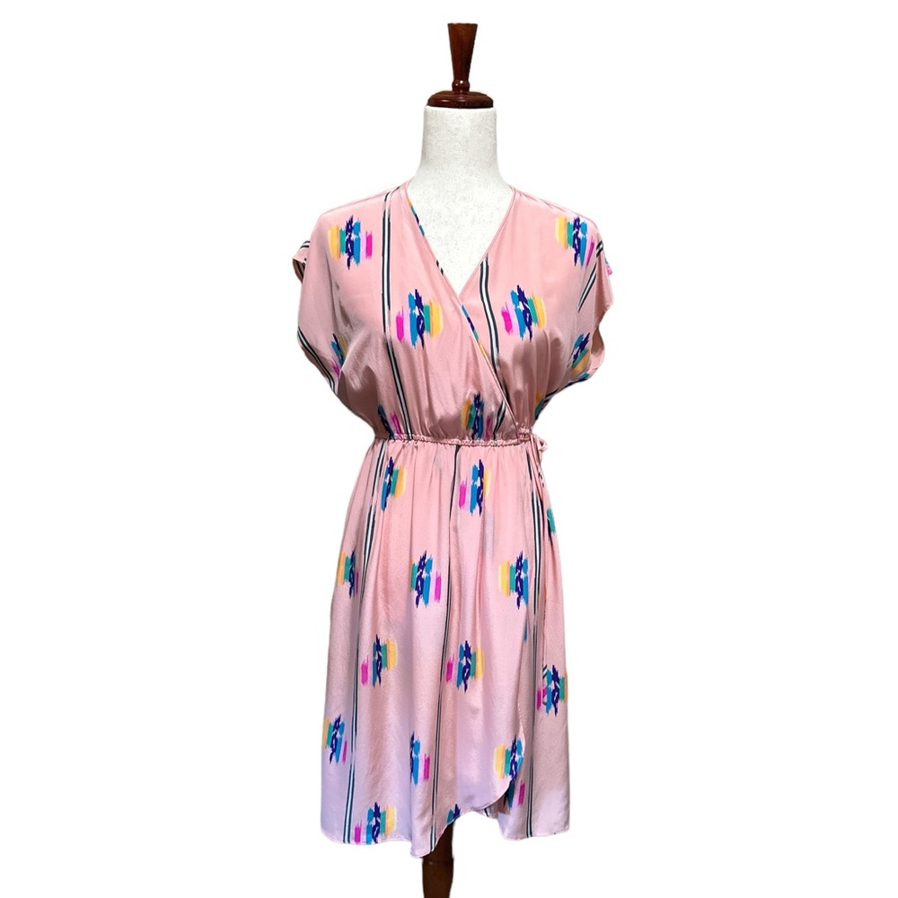 Tucker NYC Silk Cap Sleeve Wrap Dress in Pink Ikat Print